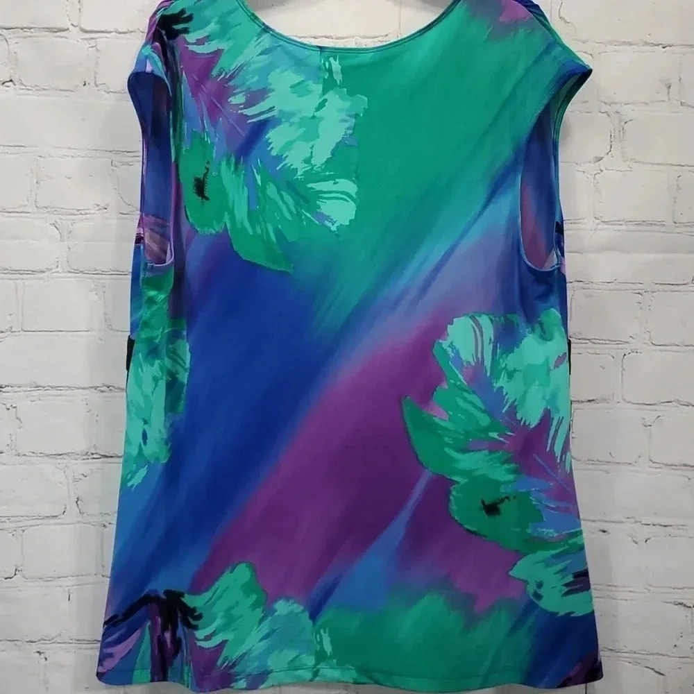 Fashion Bug Sleeveless V Neck Multi Color Empire Waisted Blouse Size 0x NWT - Picture 7 of 11
